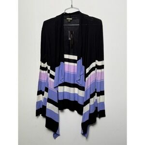 Black Lavender White Stripe Open Front Duster Cardigan Sweater Medium Scene Kid